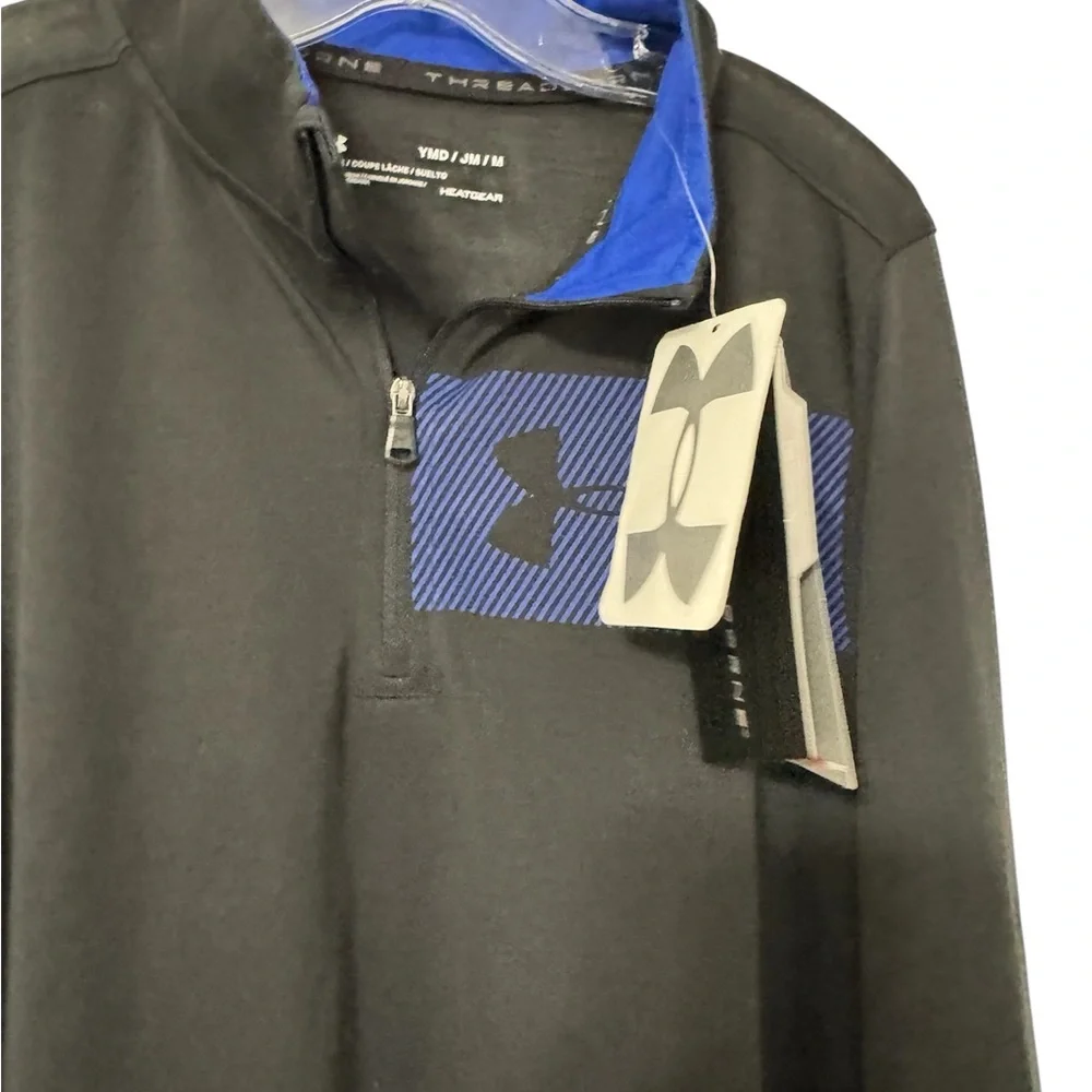 Under Armour Black Pullover with Blue Chest Panel Youth Medium